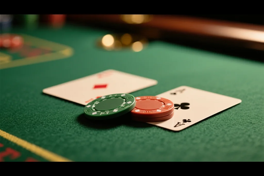Sıra halinde duran ışıklı slot makineleri, loş oyun salonu